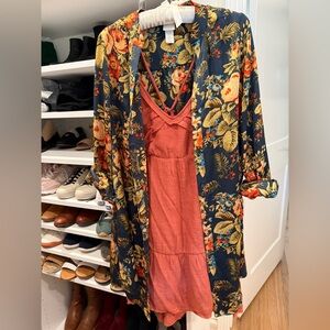 H&M Navy Blue Floral long-sleeved Flowy tunic-style dress, blouse, or kimono